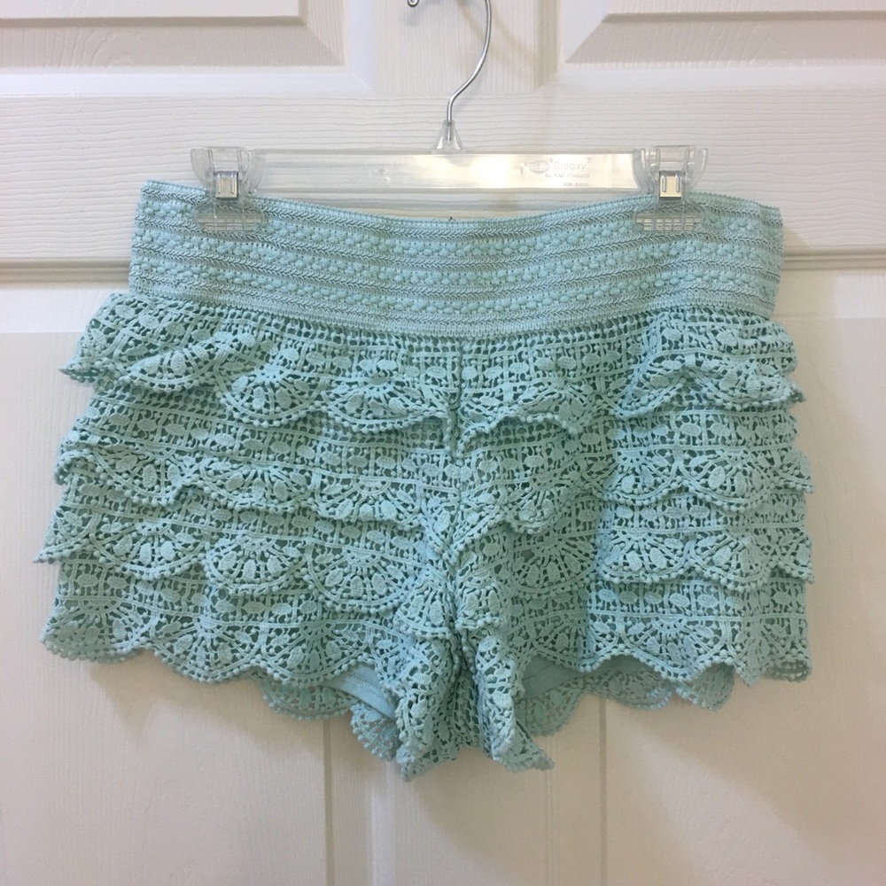 Rewind Lined Crochet Shorts (Mint Green and Black)